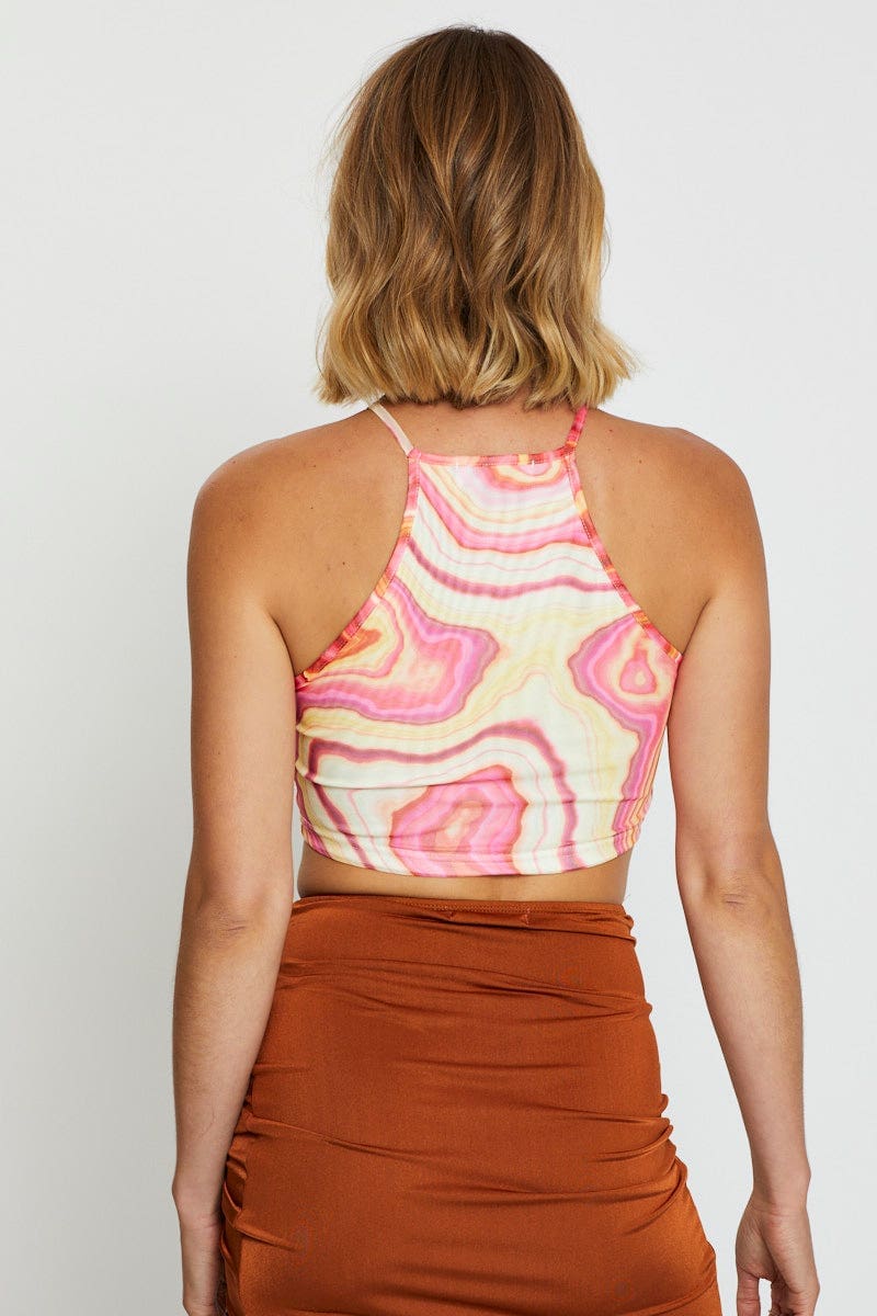 Abstract Print Crop Top Halter Neck - Image 5