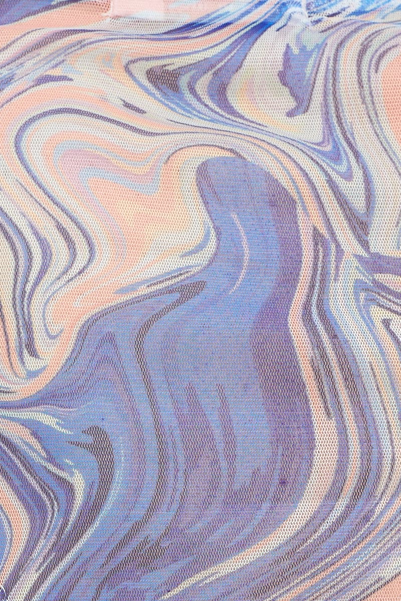Abstract Print Mesh Short Sleeve Crop Top - Image 6