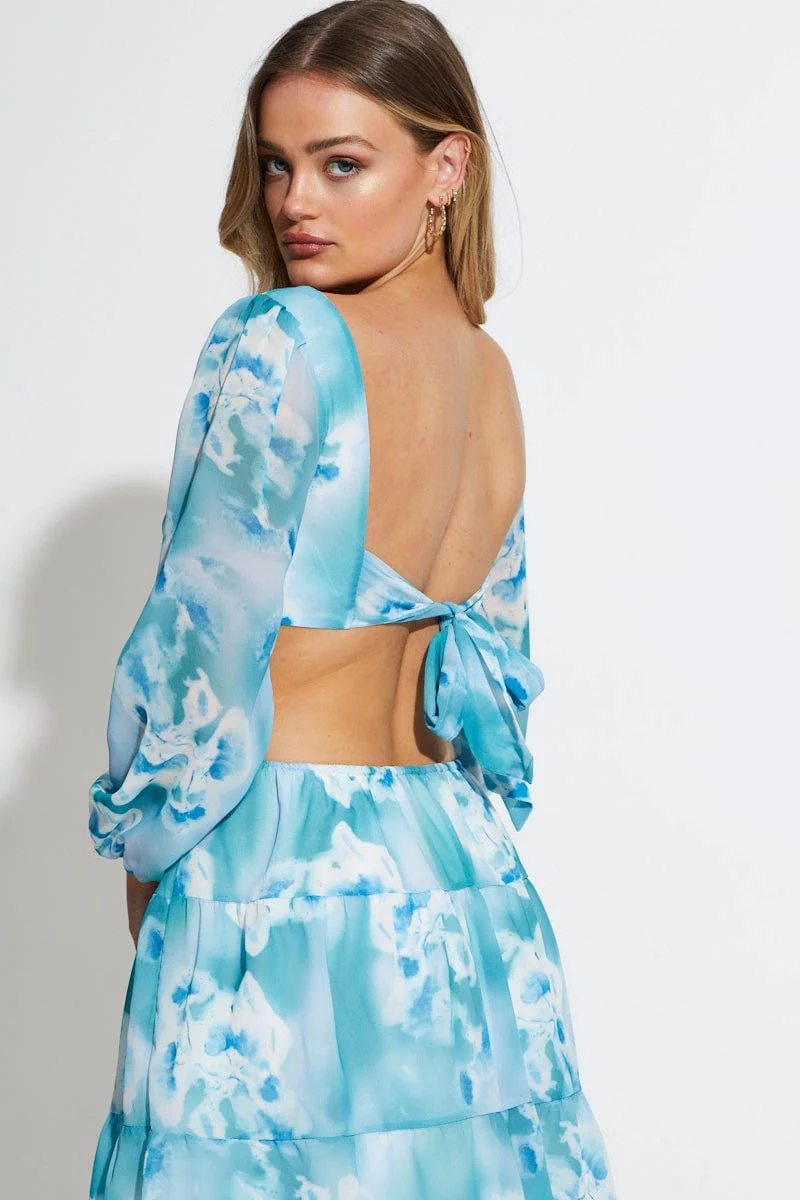 Abstract Print Mini Dress Long Sleeve - Image 2