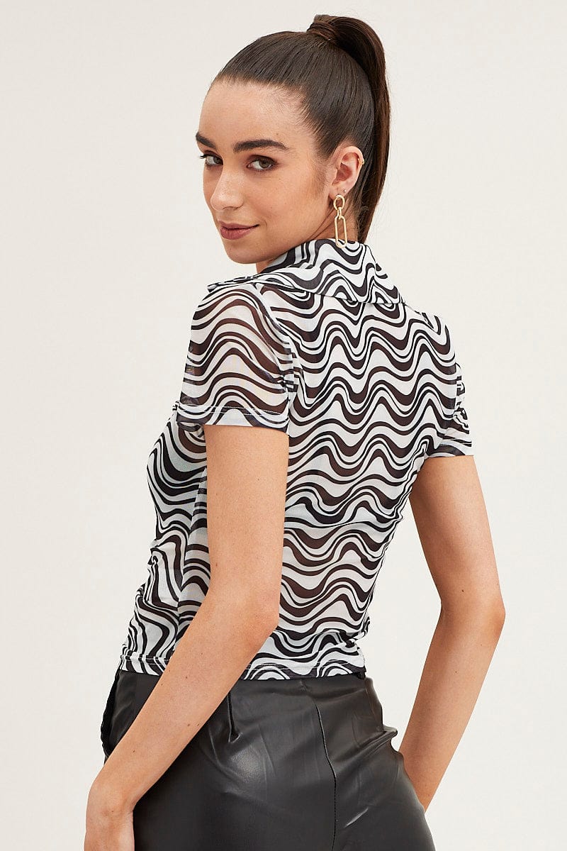 Abstract Print Shirt Short Sleeve Mesh - Image 5