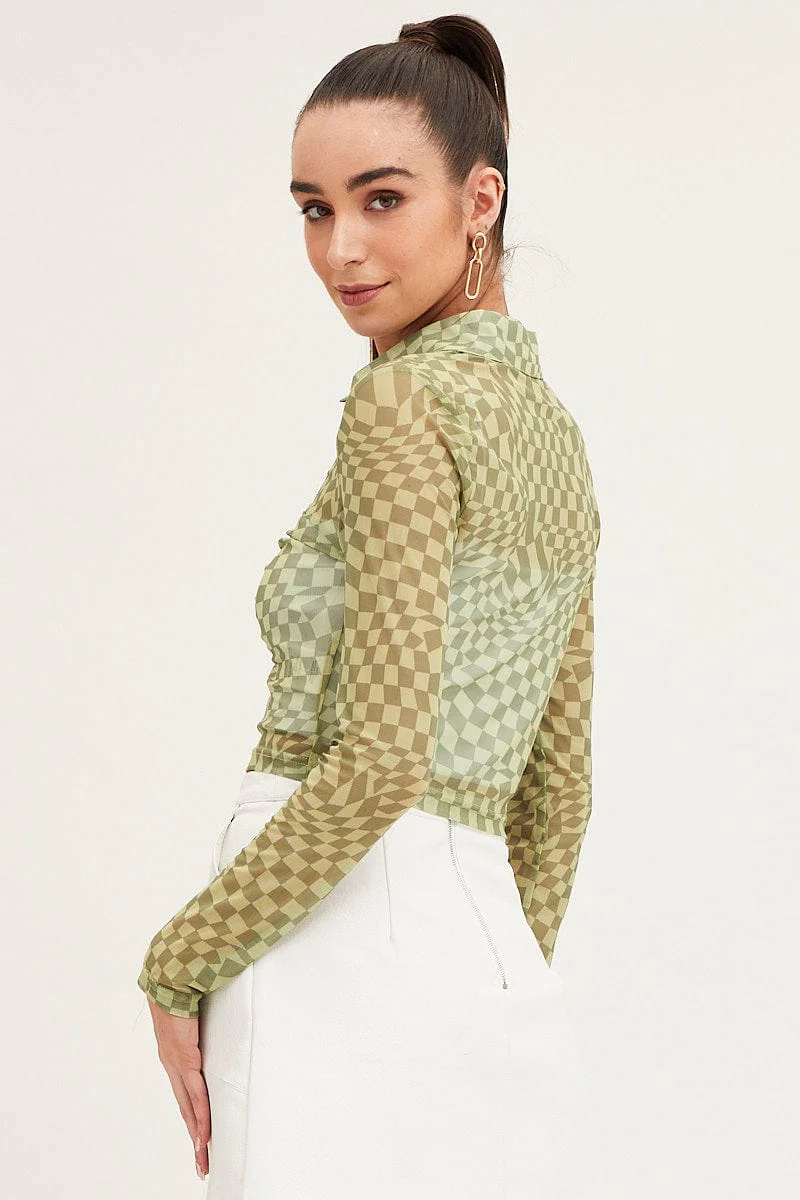 Abstract Print Top Long Sleeve Mesh - Image 5