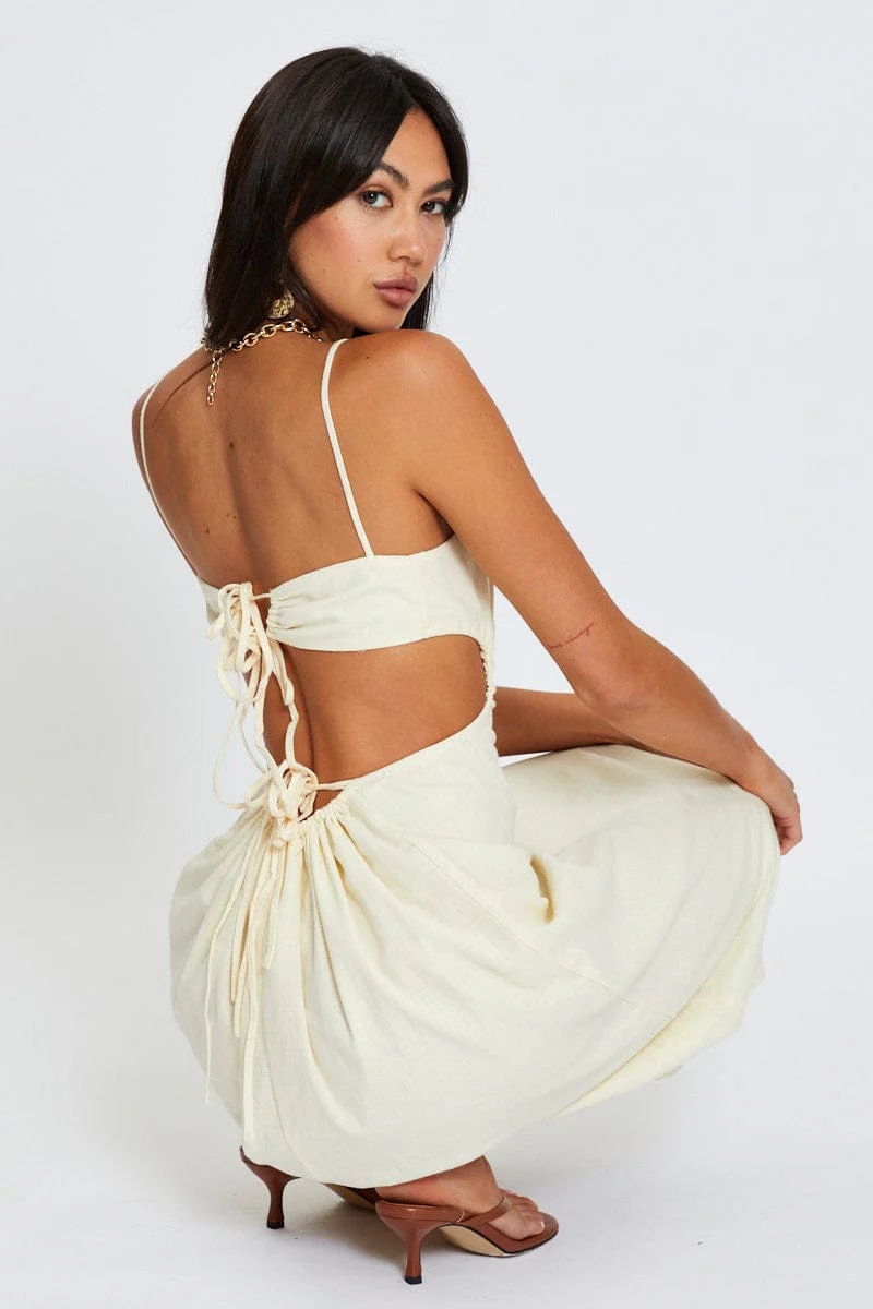 Beige A Line Dress Midi - Image 2
