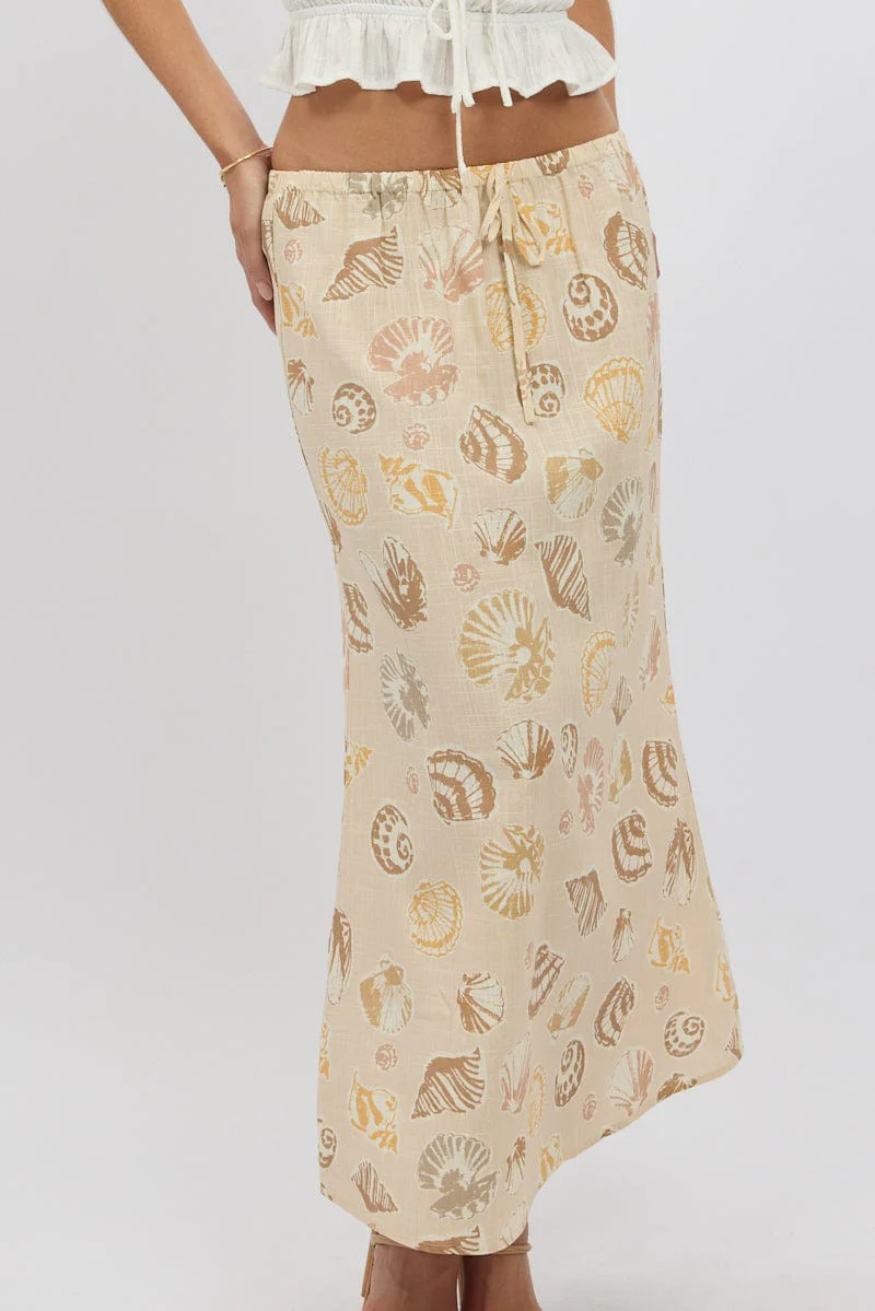 Beige Abstract Midaxi Skirt Relaxed Fit Elastic Waist - Image 2