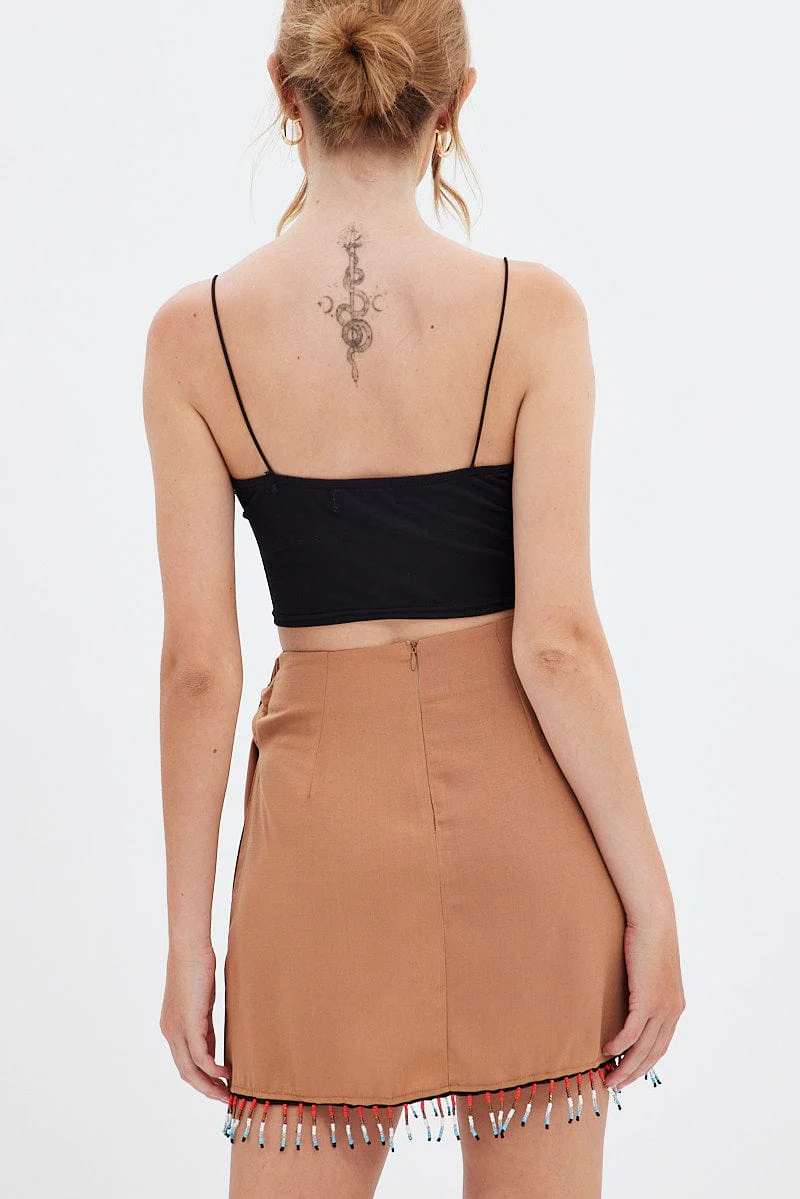 Beige Abstract Wrap Skirt Mini Tassels - Image 5