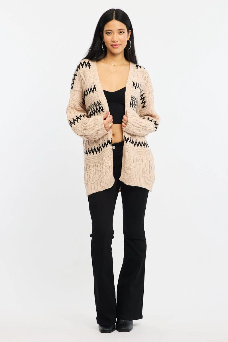 Beige Aztec Longline Cardigan - Image 2