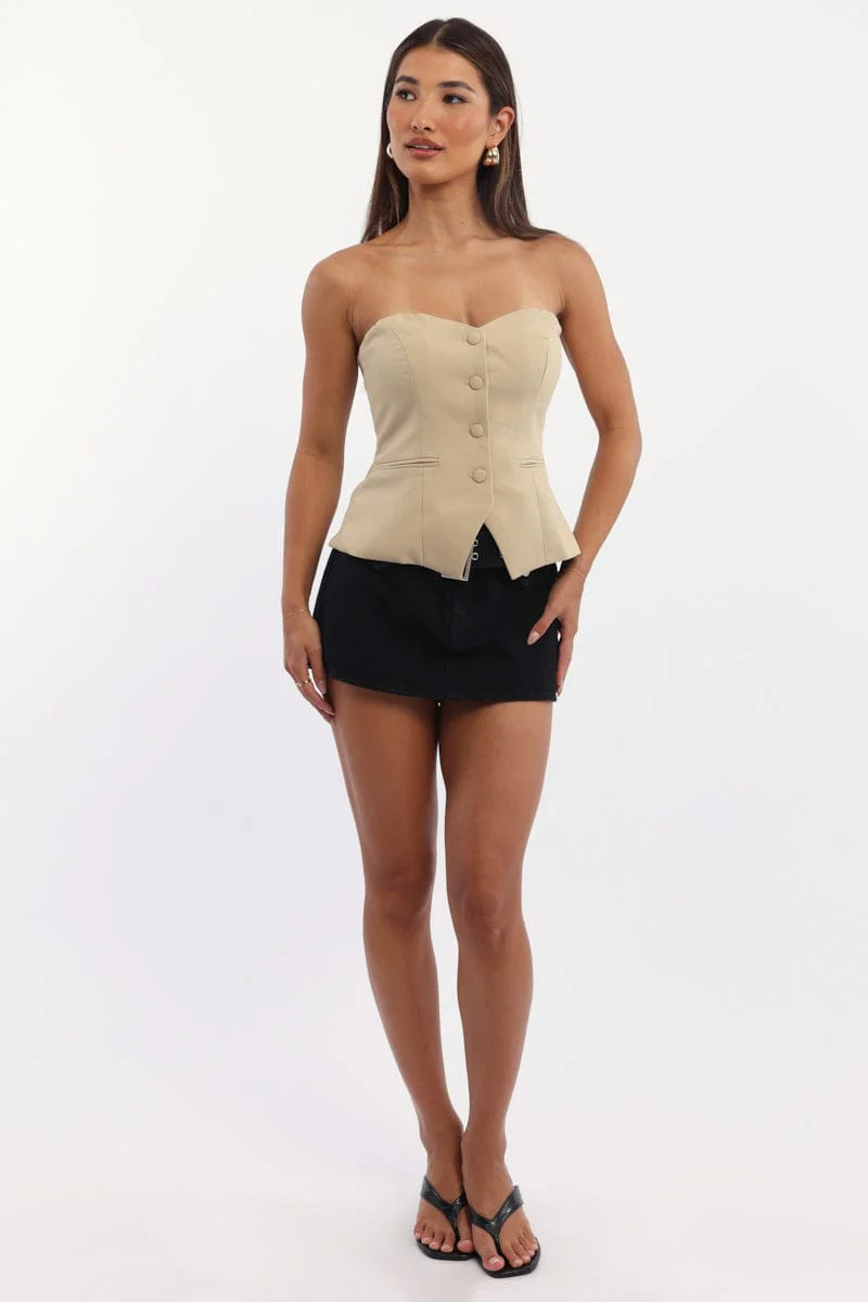 Beige Bandeau Vest Sleeveless Sweetheart Tailored - Image 2