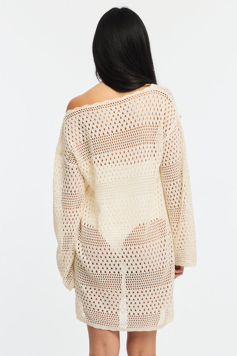 Beige Beach Dress Cover Up Long Sleeve - Image 5