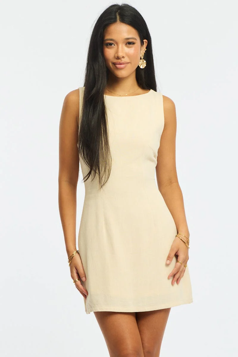 Beige Bodycon Dress Mini - Image 2