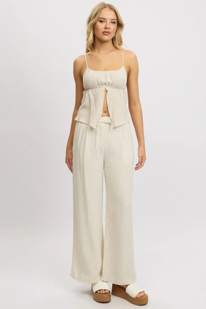 Beige Cami Top Open Front Textured - Image 2