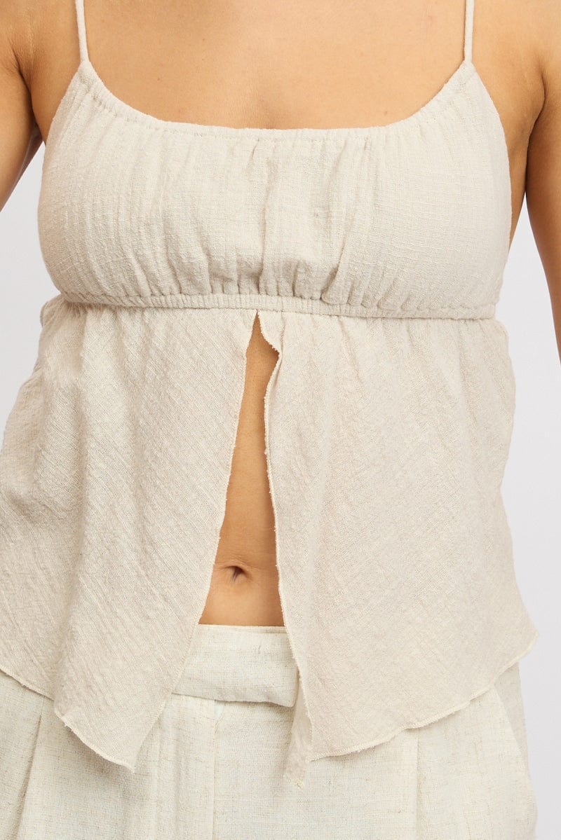 Beige Cami Top Open Front Textured - Image 6