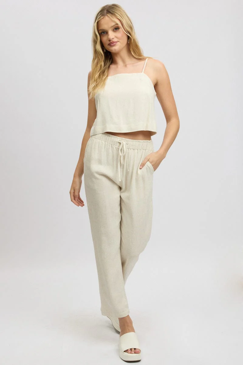 Beige Cami Top Sleeveless Linen Blend - Image 2
