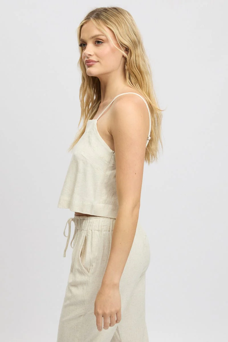 Beige Cami Top Sleeveless Linen Blend - Image 4