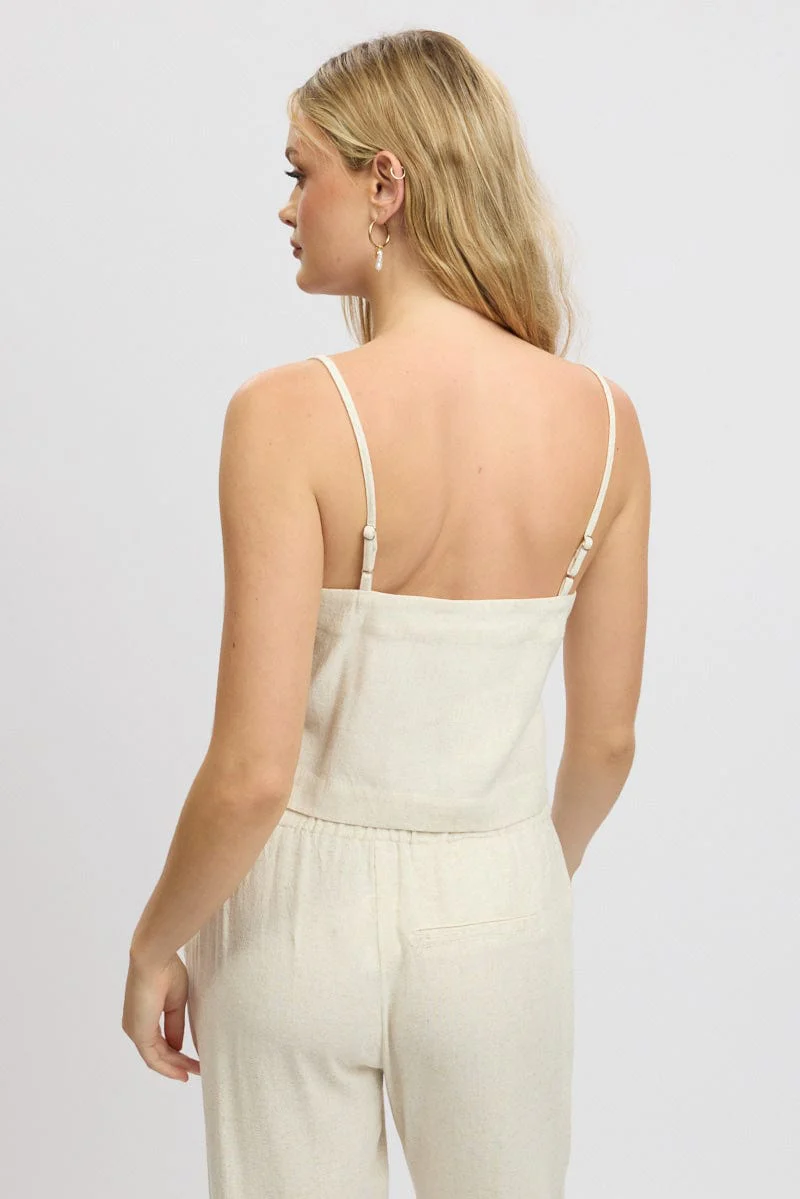 Beige Cami Top Sleeveless Linen Blend - Image 5