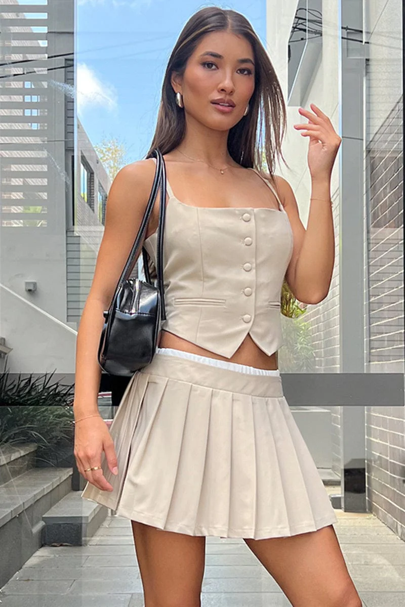 Beige Cami Vest Sleeveless Scoop Neck Tailored - Image 2