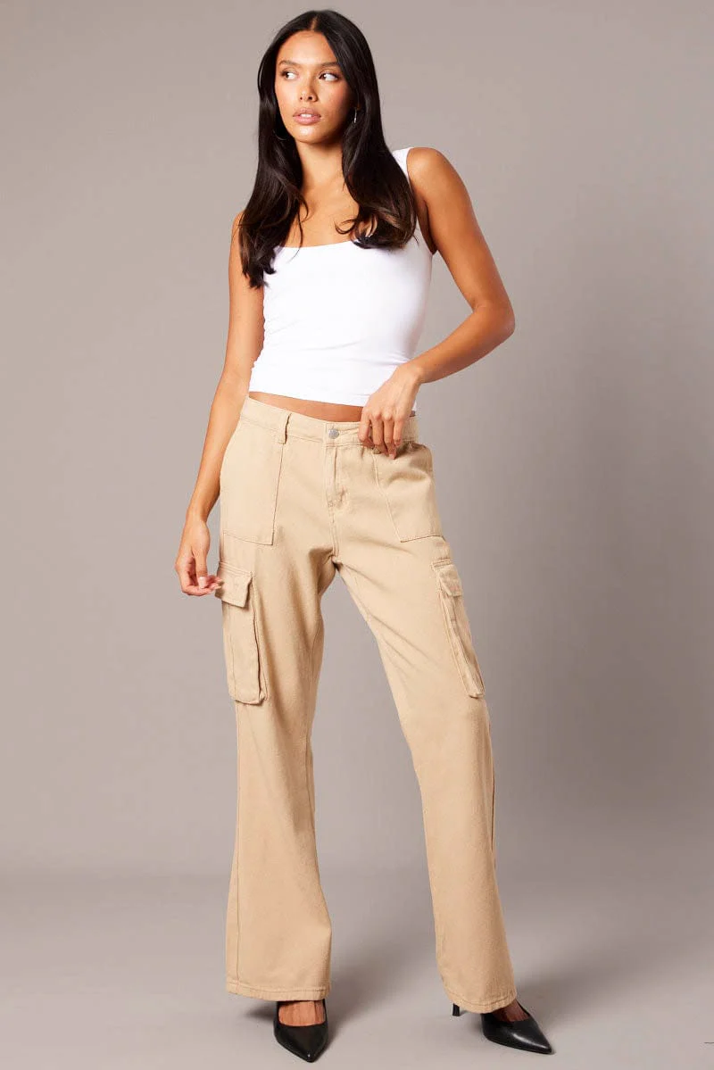 Beige Cargo Jean Mid Rise - Image 3