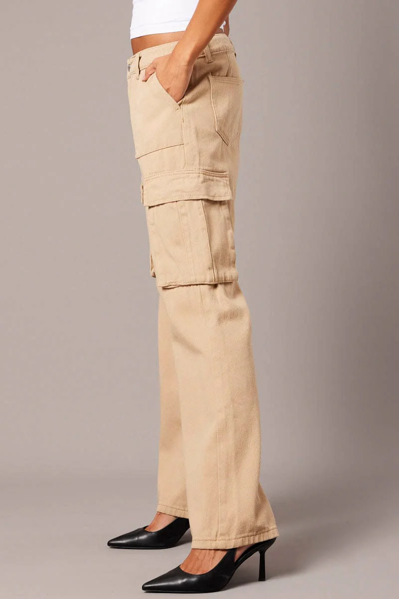 Beige Cargo Jean Mid Rise - Image 4
