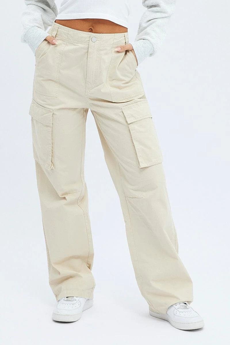 Beige Cargo Pants Low Rise - Image 2
