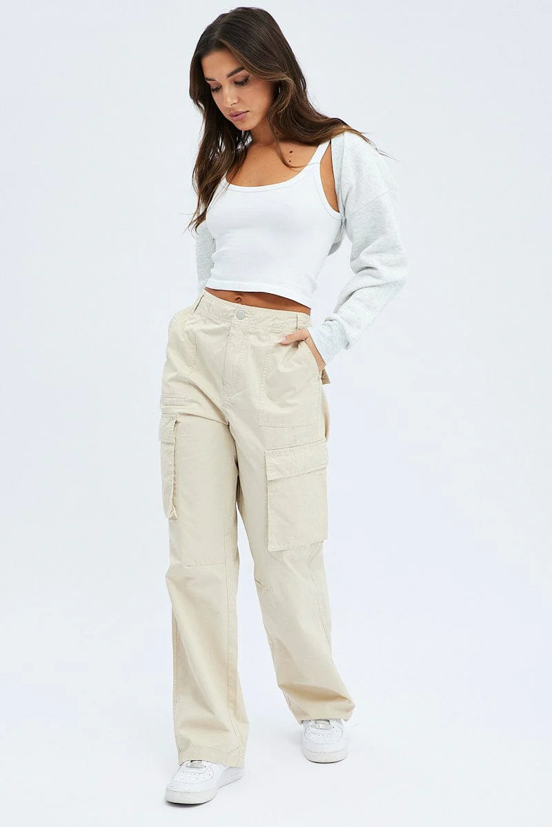 Beige Cargo Pants Low Rise - Image 3