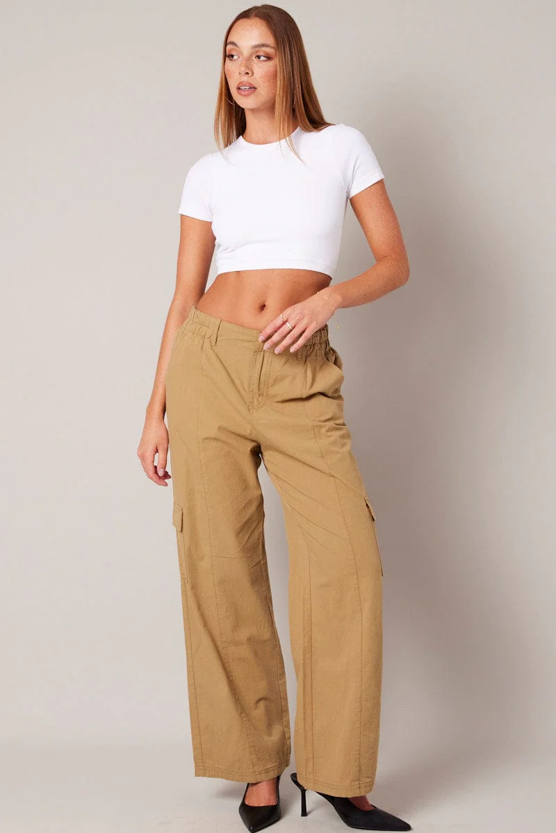Beige Cargo Pants Mid Rise - Image 2