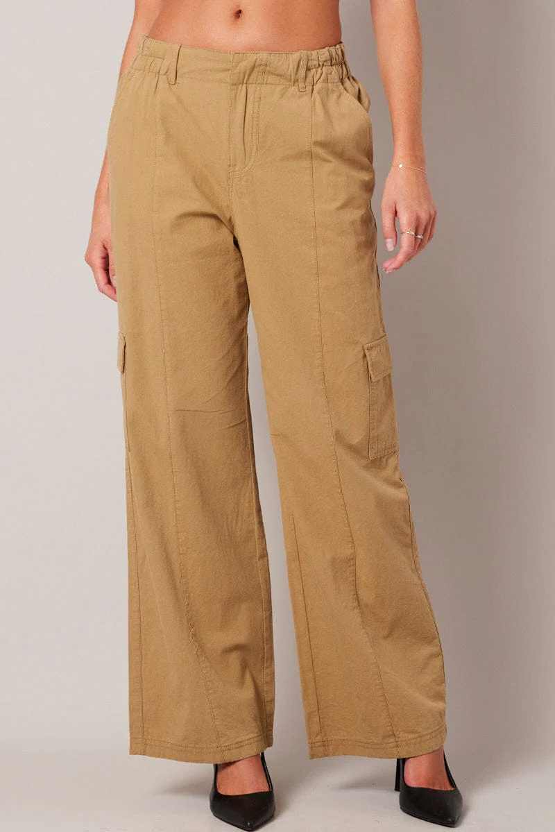 Beige Cargo Pants Mid Rise - Image 3