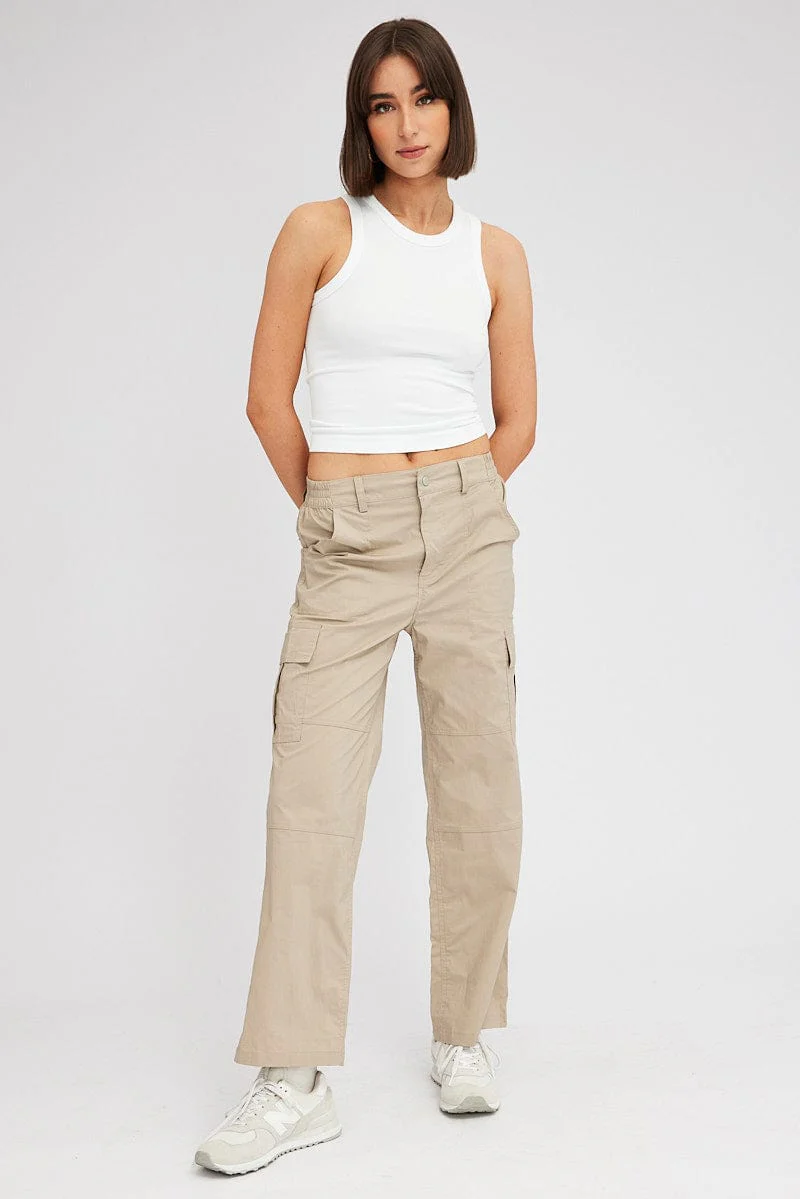 Beige Cargo Pants Mid Rise - Image 3