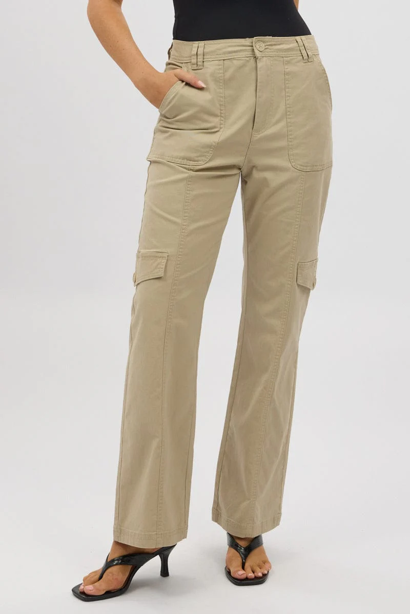 Beige Cargo Pants Mid Rise - Image 2