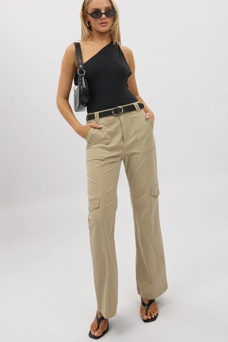 Beige Cargo Pants Mid Rise - Image 3