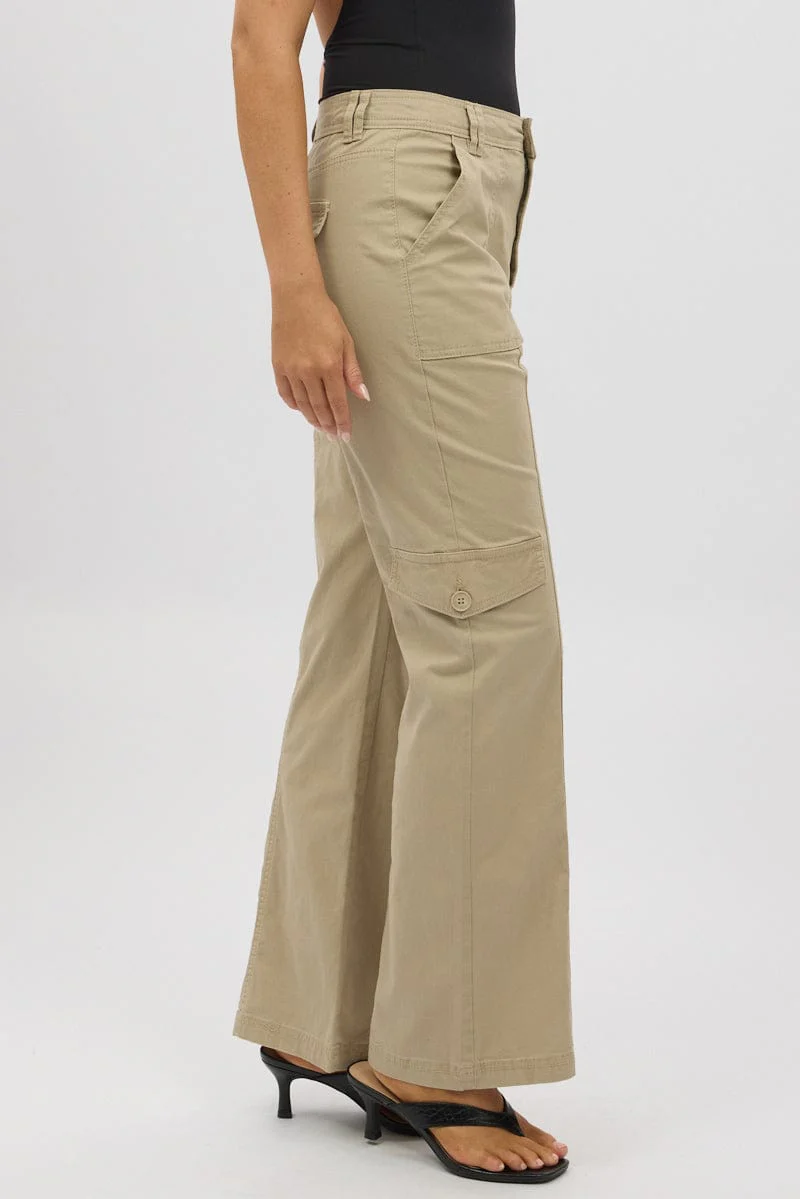 Beige Cargo Pants Mid Rise - Image 4