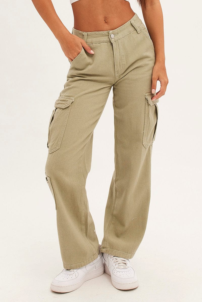 Beige Cargo Parachute Low Rise Pants - Image 3