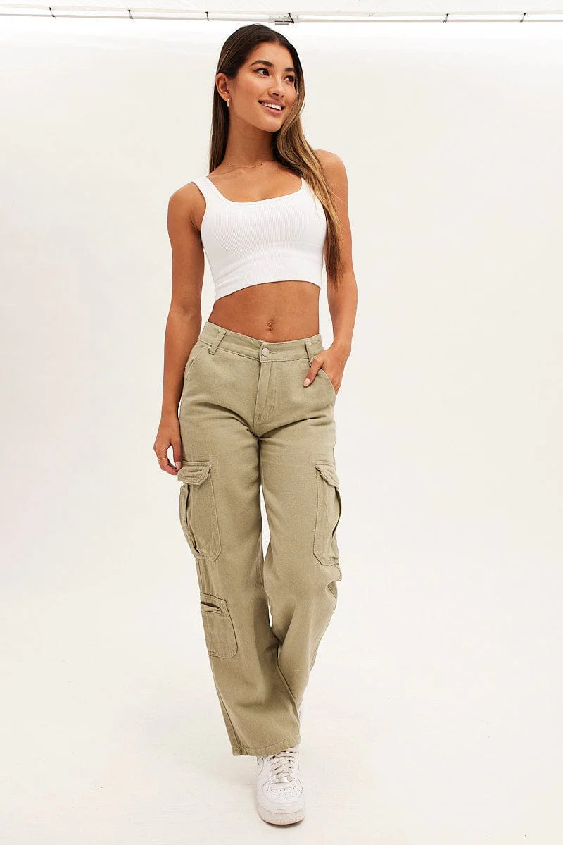 Beige Cargo Parachute Low Rise Pants - Image 4