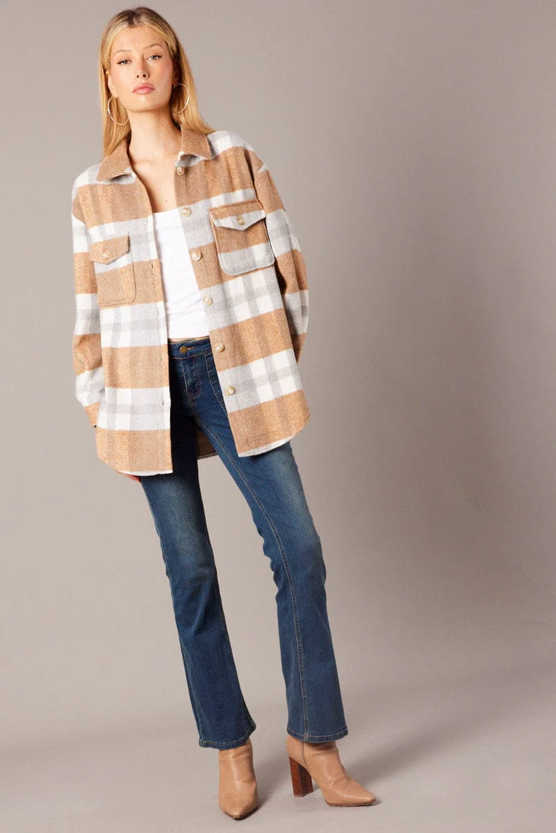Beige Check Relaxed Shirt Long Sleeve - Image 2