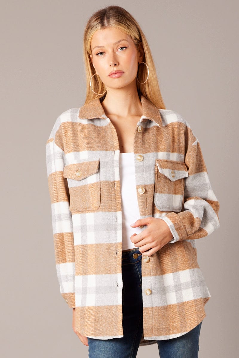 Beige Check Relaxed Shirt Long Sleeve - Image 3