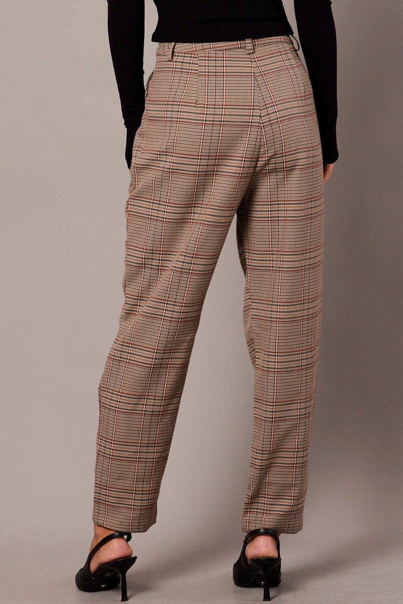 Beige Check Tapered Pants High Rise - Image 5