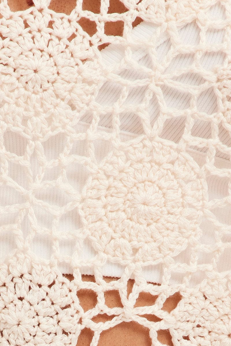 Beige Crochet Knit Sleeveless V-Neck - Image 6