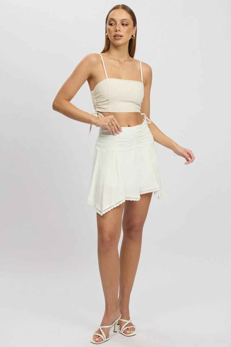 Beige Crop Cami Top Side Ruched Linen Blend - Image 2