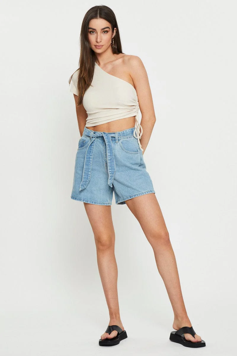 Beige Crop Top One Shoulder - Image 2