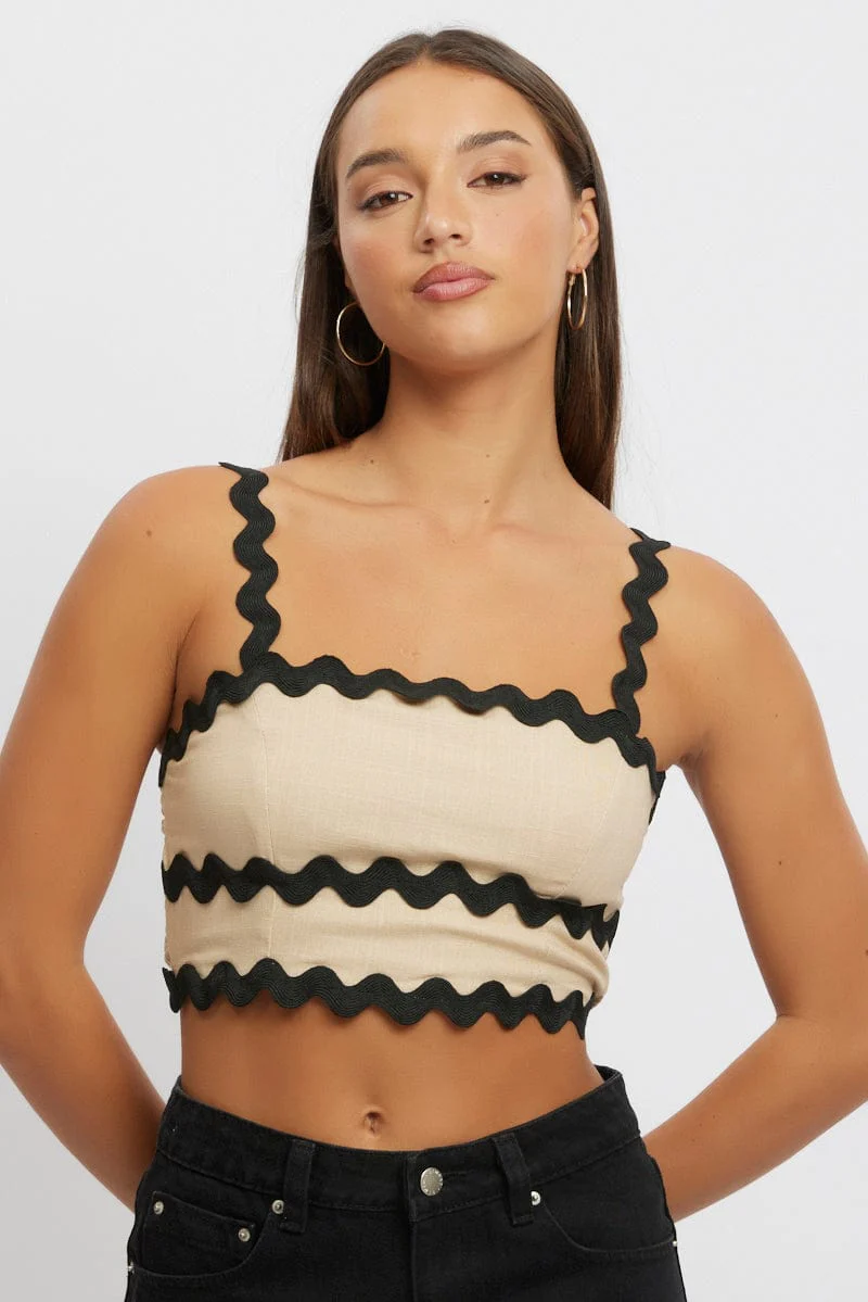 Beige Crop Top Sleeveless Shirred Back - Image 3