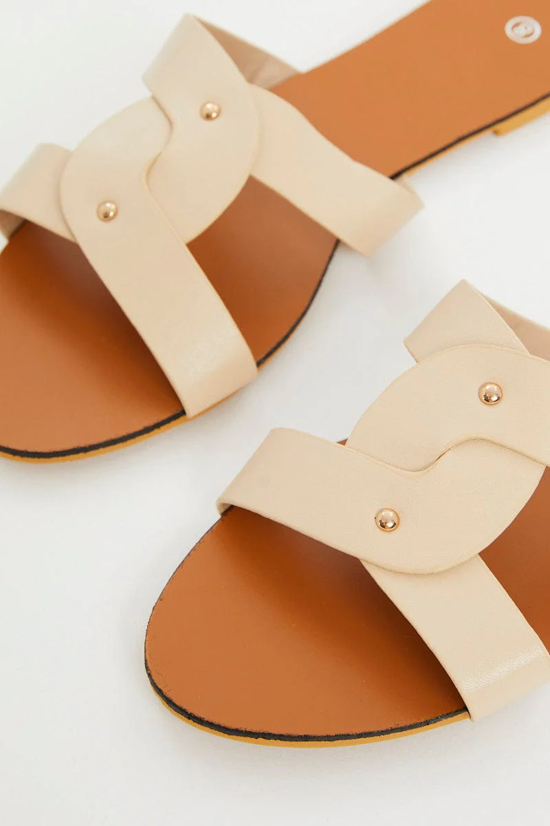 Beige Cut Out Flat Slides - Image 2