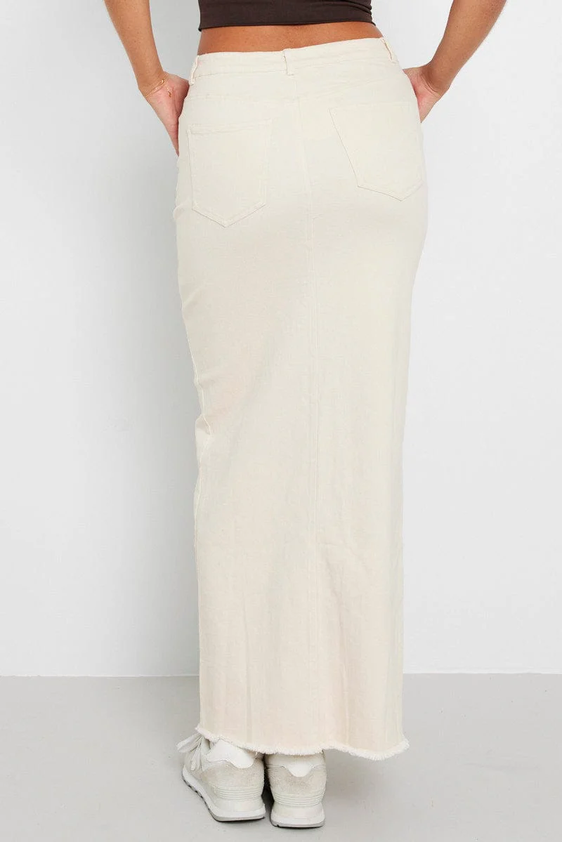 Beige Denim Skirt Maxi Front Split - Image 5