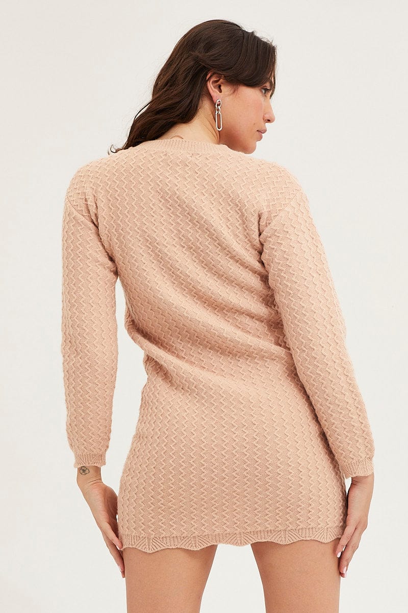 Beige Dress Long Sleeve Mini Knit - Image 5