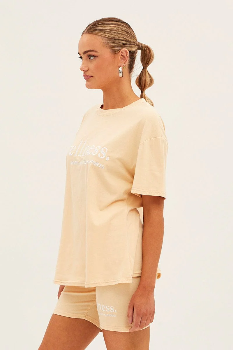 Beige Embroided T And Biker Shorts Set - Image 4