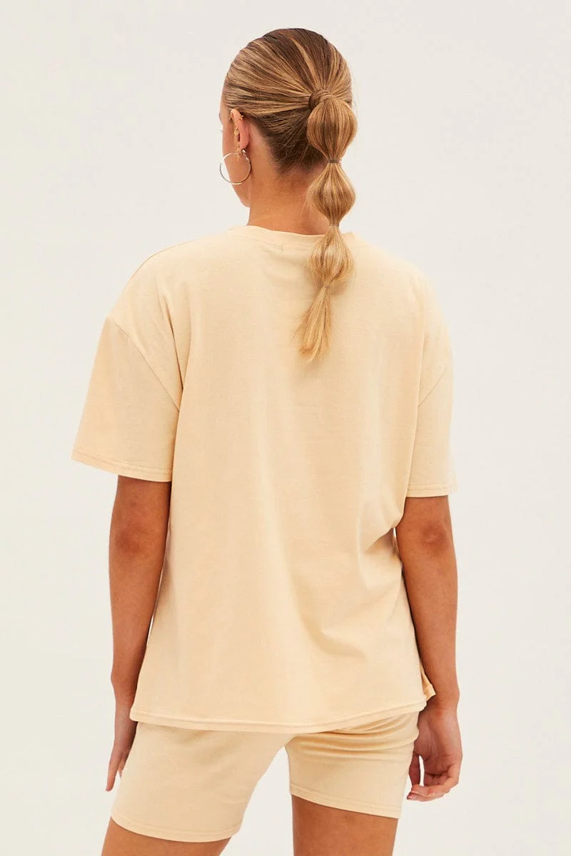 Beige Embroided T And Biker Shorts Set - Image 5