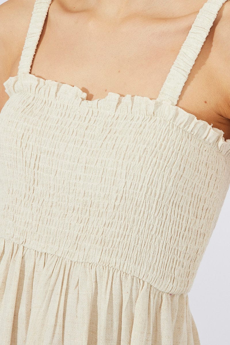 Beige Fit And Flare Dress Sleeveless Mini - Image 6