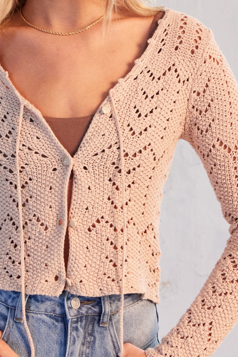 Beige Fitted Cardigan Long Sleeve Slim Fit Round Neck - Image 5
