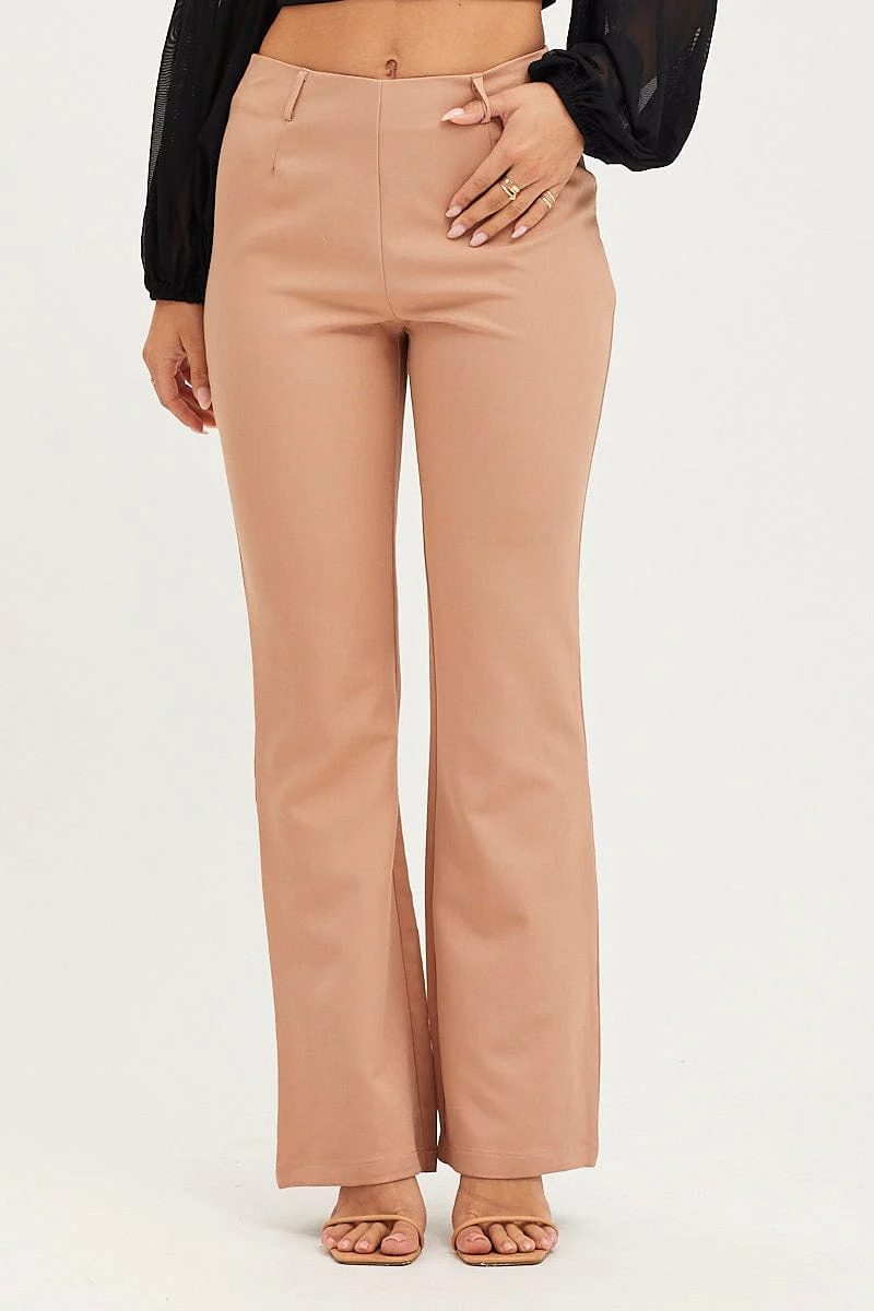 Beige Flare Pants Mid Rise - Image 2