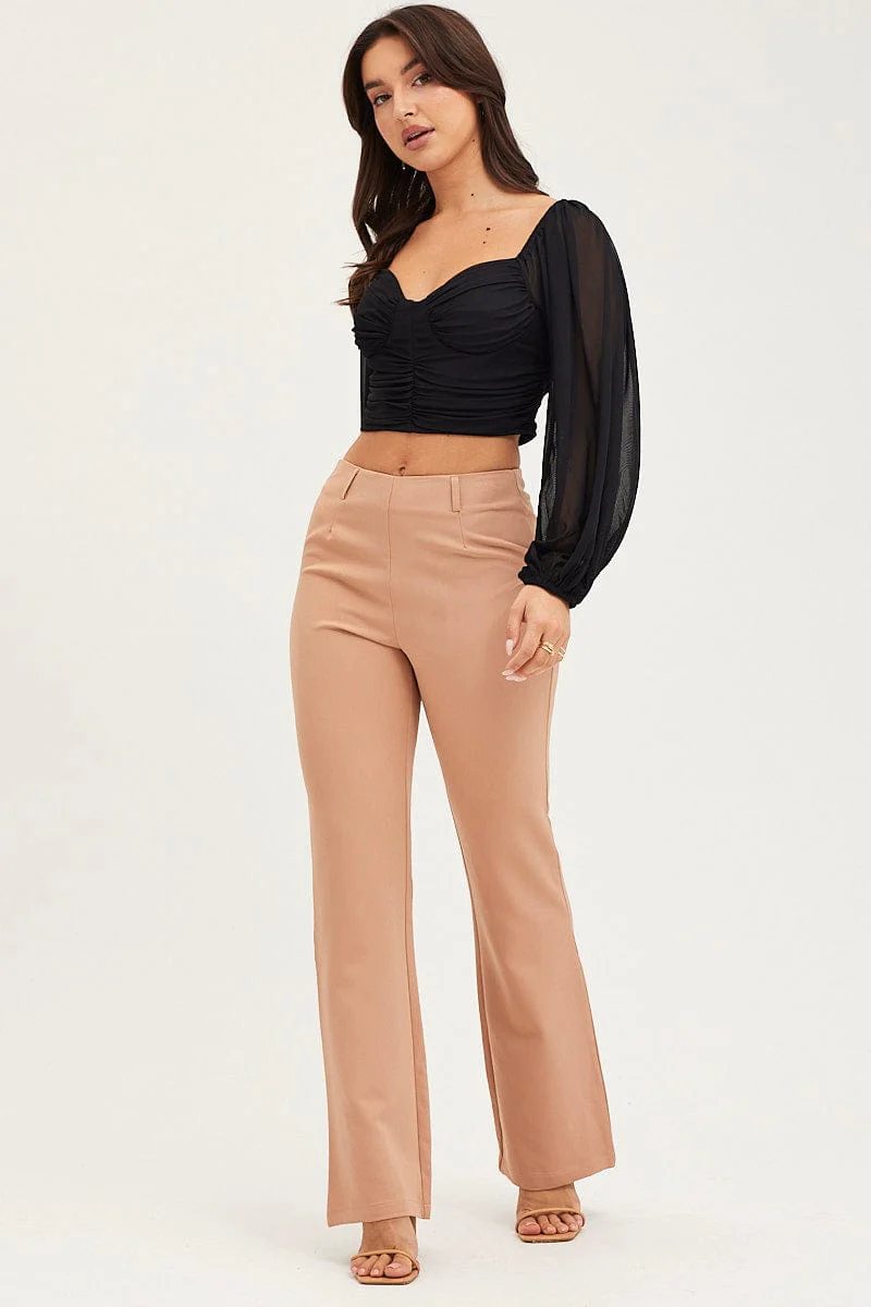Beige Flare Pants Mid Rise - Image 3
