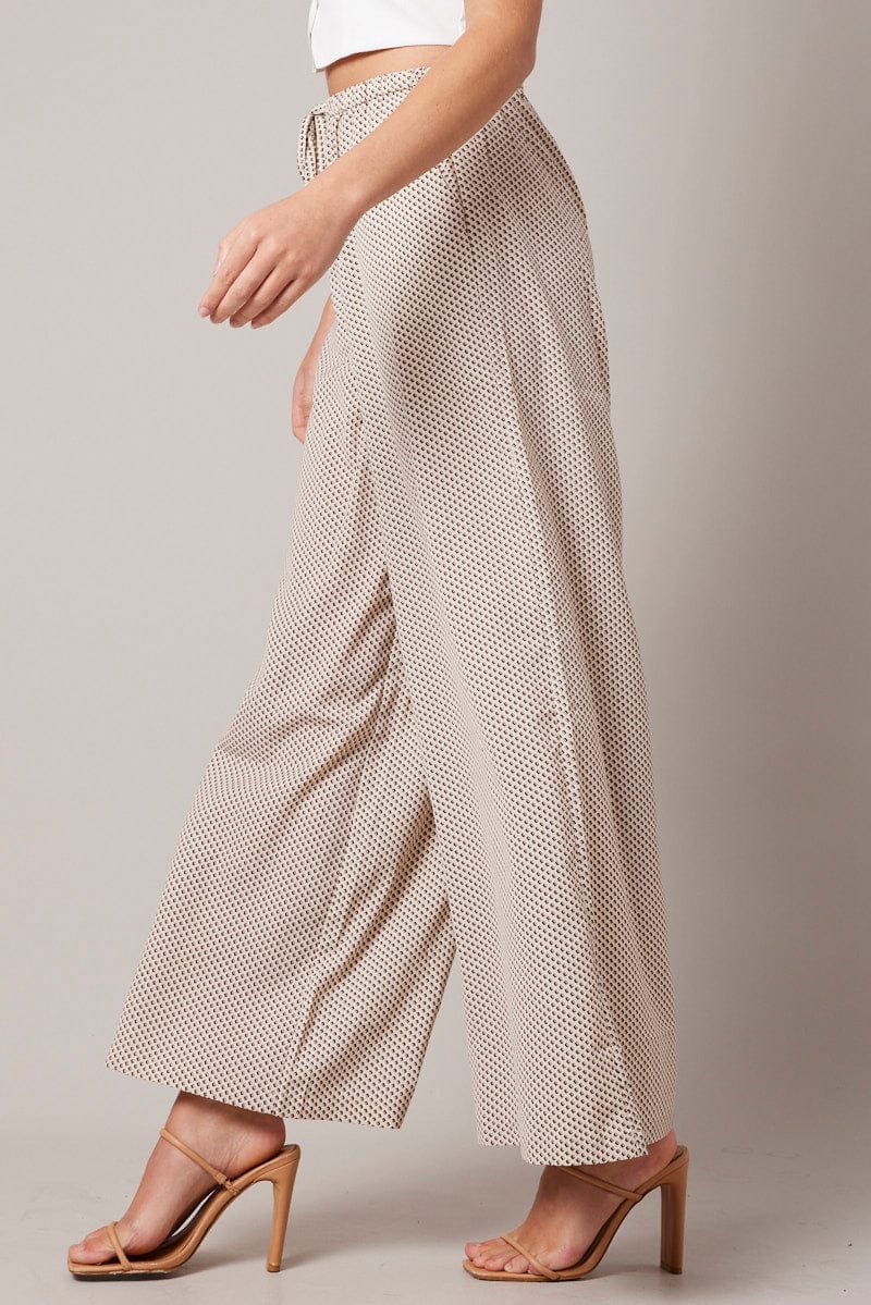 Beige Geo Wide Leg Pants High Rise - Image 4