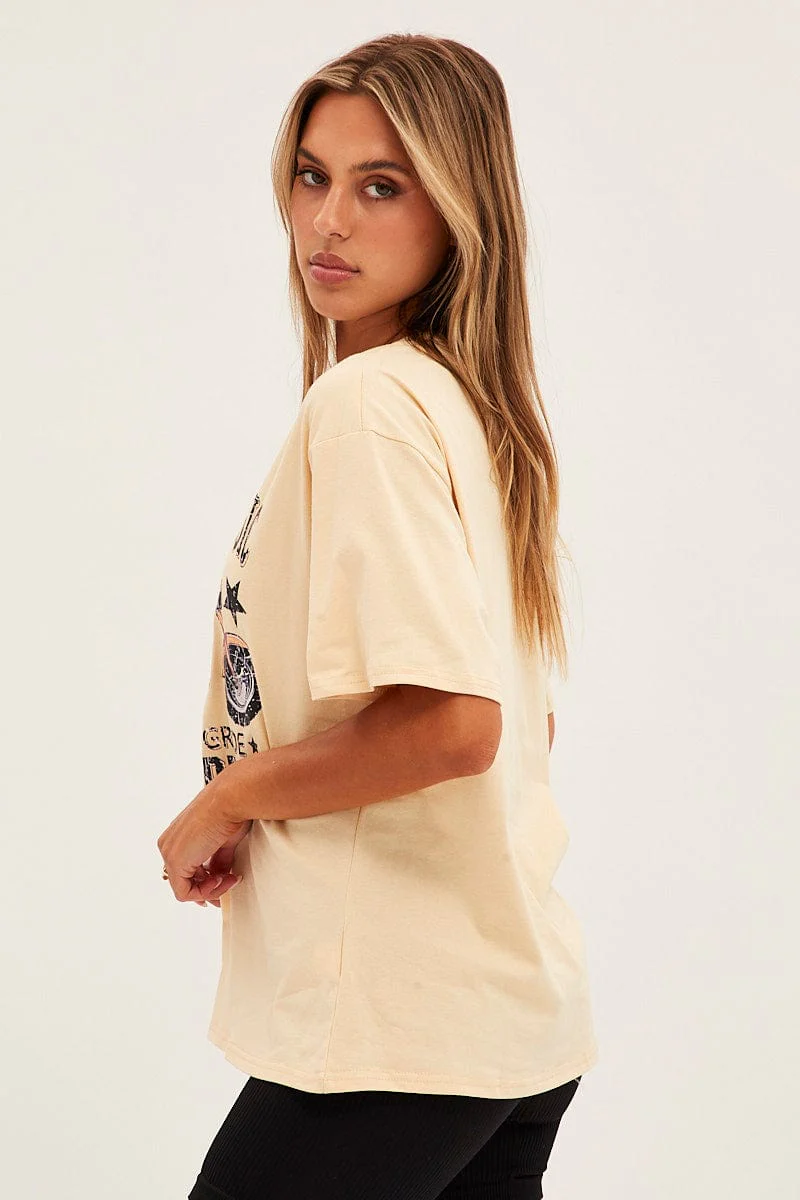 Beige Graphic Short Sleeve Oversized T-Shirt - Image 4