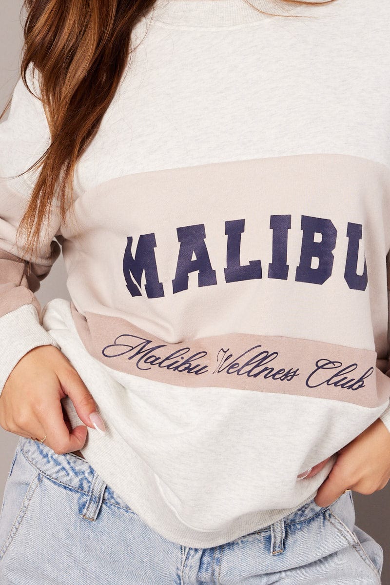 Beige Graphic Sweater Long Sleeve - Image 6