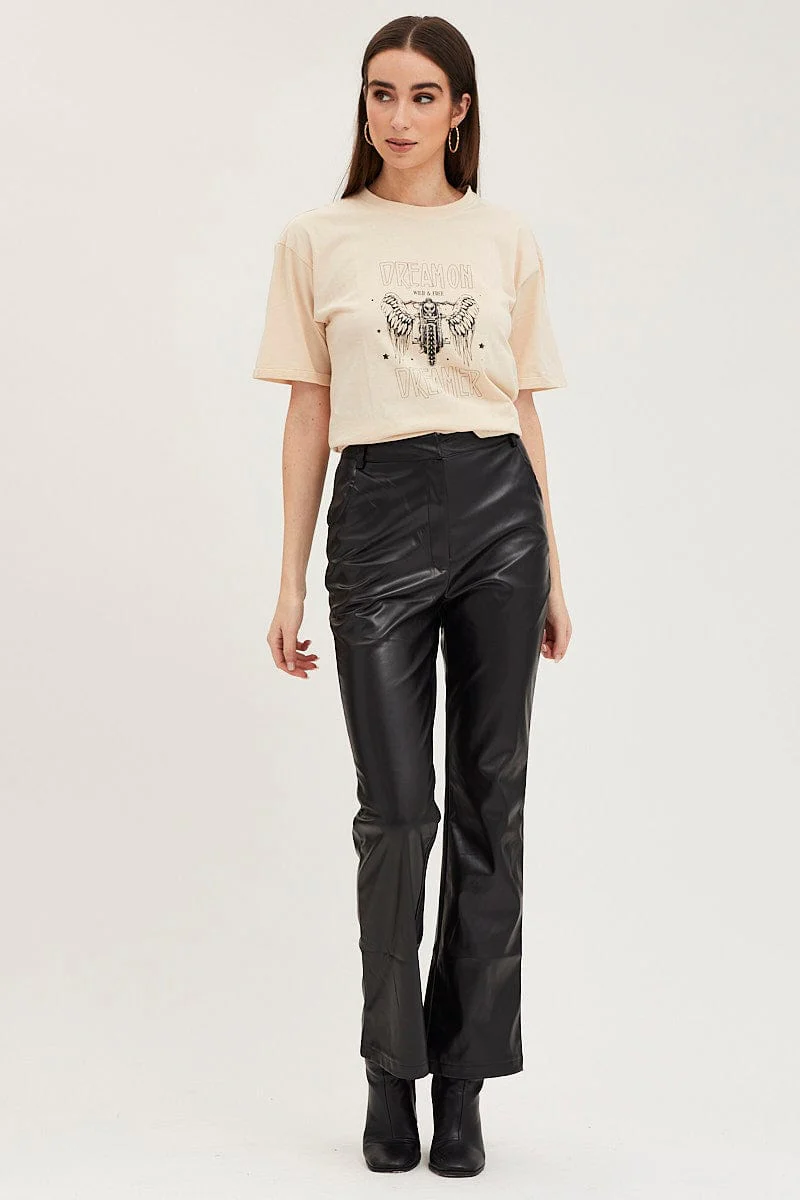 Beige Graphic T Shirt Short Sleeve - Image 2